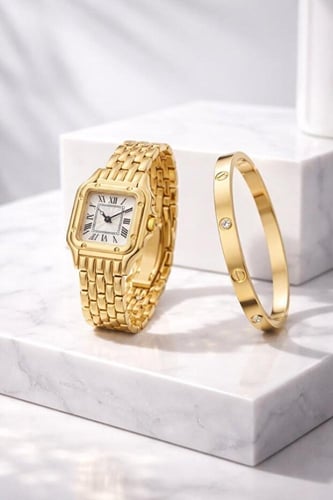 ساعة يد نسائية مع طقم هدايا من الساعة والأساور