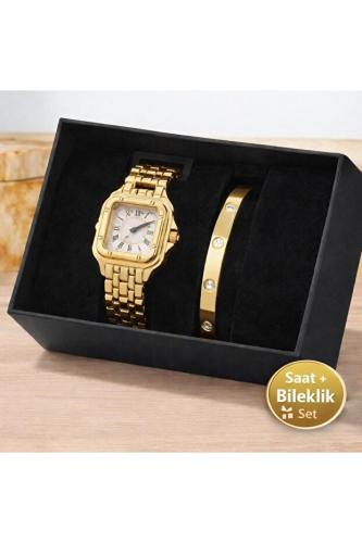 ساعة يد نسائية مع طقم هدايا من الساعة والأساور