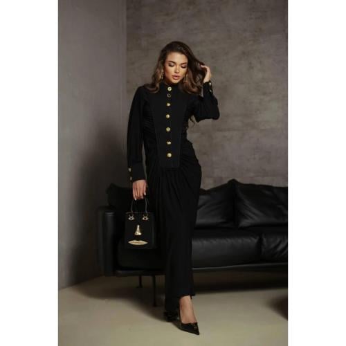 فستان مخصر كلاسيكي بكسرات جانبية وأزرار