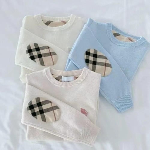 بلوفر أطفال سكري محبوك بياقة مستديرة