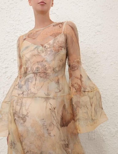 فستان سهرة ماكسي أورجانزا بنقوش زهور