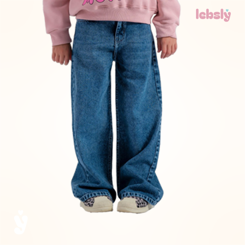 بنطلون بناتي جينز قطن بقصة واسعة