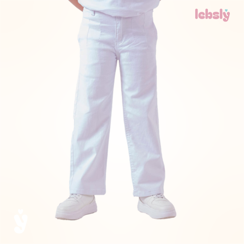 بنطلون بناتي جينز قطن أبيض