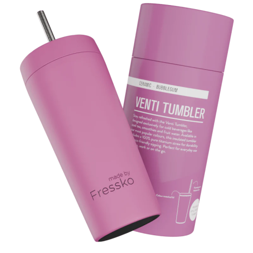 Bubblegum Venti 20oz Ceramic Interior Reusable Cup with Titanium Straw - Fressko