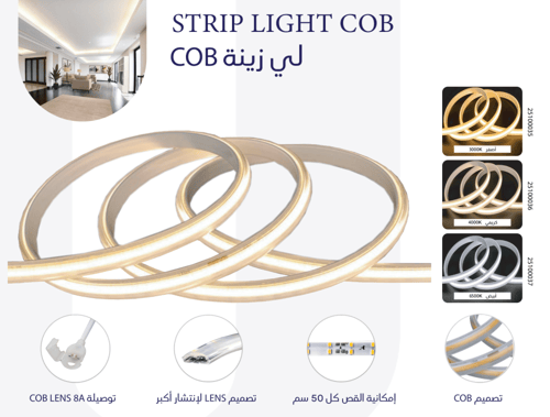 لي زينة COB — 360 شريحة/م، 750 لومن/م، 10W/م، IP65...