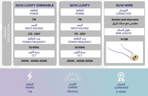 سبوت لايت GU10 7W — 3000K/4000K/6500K، خيار قابِل...