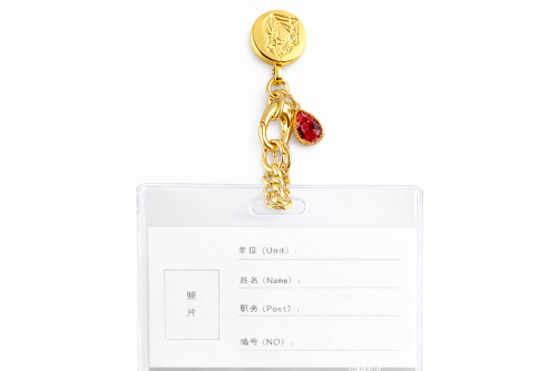 Id holderbrooch-gold&Deepred