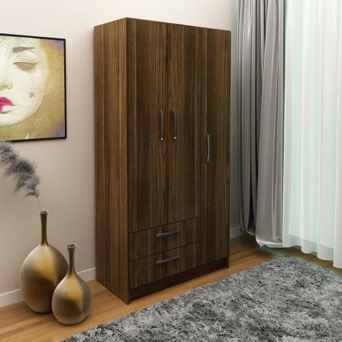 TecnoMobili Walnut Wardrobe, 3 Doors and 2 Drawers