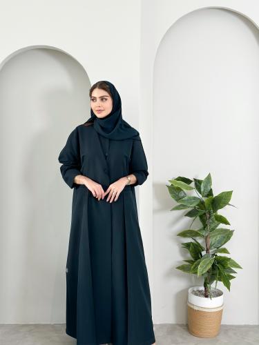 عباية بليزر كريب صيفي زيتي غامق مع فستان