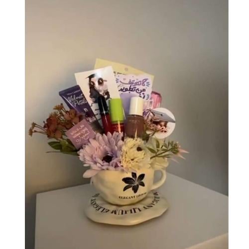 كوب Flower+باقه ميك اب