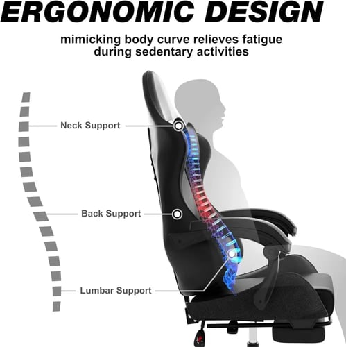 كرسي ألعاب مكتب جلدي مع دعم مريح وأسفل الظهر ومسان...