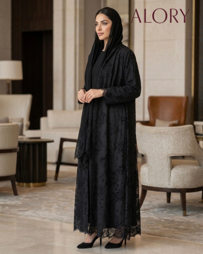 عباية دانتيل أسود مشكوك