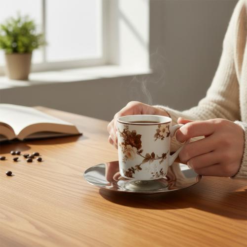 طقم اكواب شاي 6 حبة بنقشة الورد