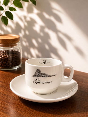 A cup of Glamour cappuccino