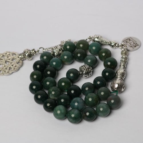 مسباح حجر عقيق عشبي 33 خرزة