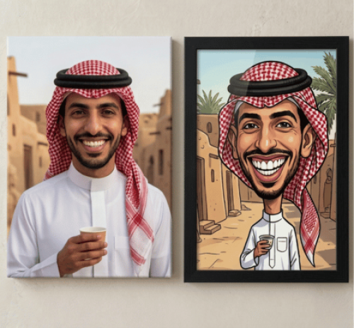 رسم كاريكاتير مطبوع على كانفاس مع برواز