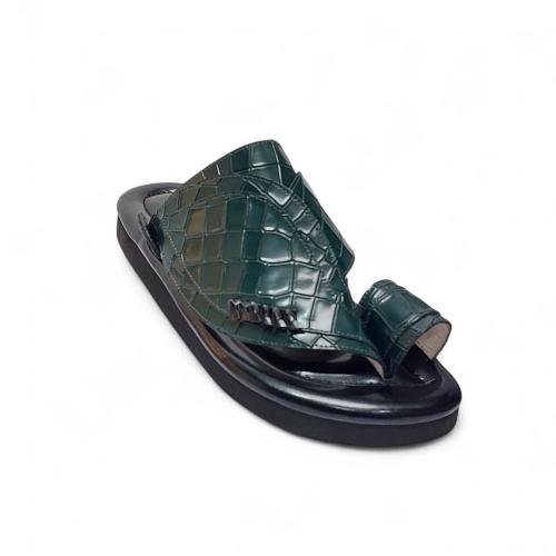 Genuine leather, crocodile pattern, dark green color