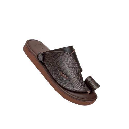 Genuine leather with dark brown snake print