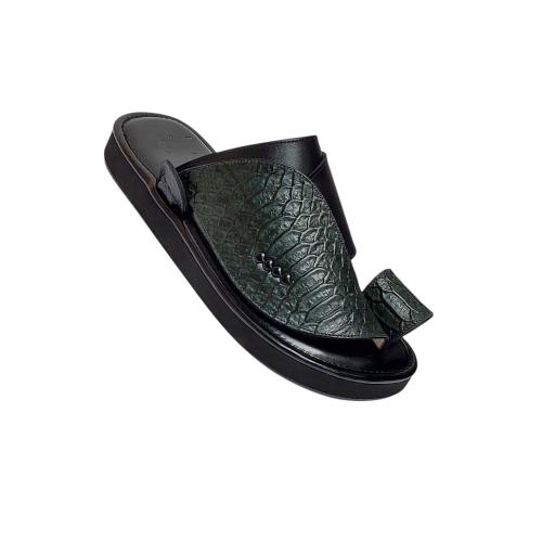 Genuine leather with snake pattern in olive and black
