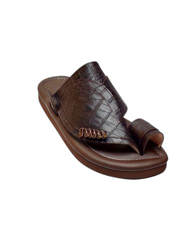 Genuine leather, crocodile pattern, dark brown color