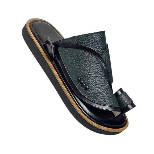 Natural leather with olive-colored fingerprint