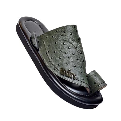 Natural leather, ostrich print, olive color