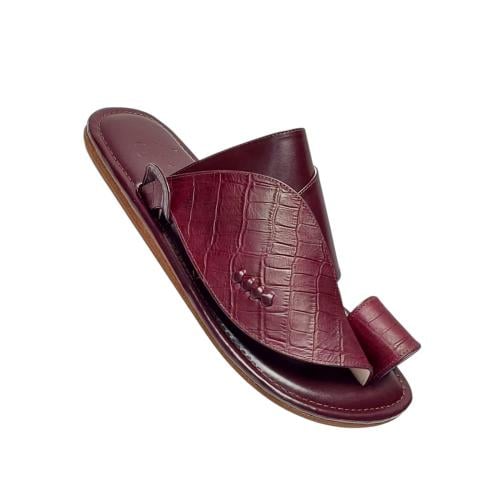 Genuine leather, crocodile pattern, dark maroon color