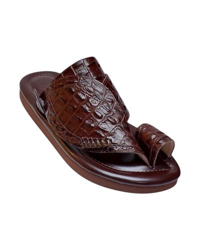 Genuine leather, crocodile print, brown color