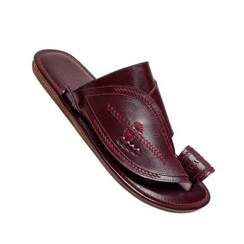 Genuine leather embroidered dark maroon color