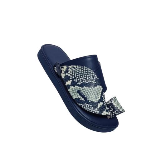 Genuine leather with snake print in navy and beige