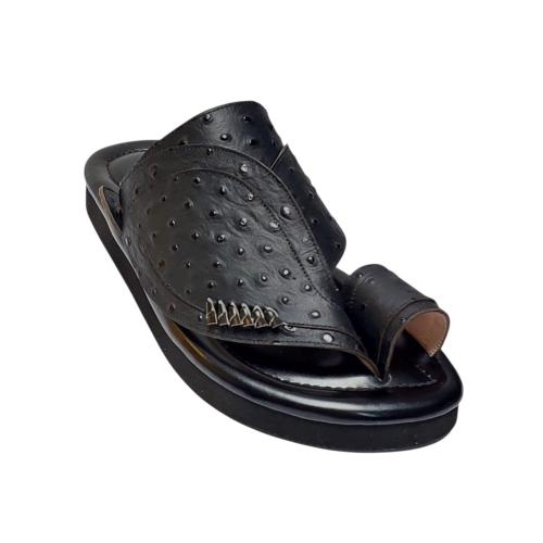 Natural leather, ostrich print, black color