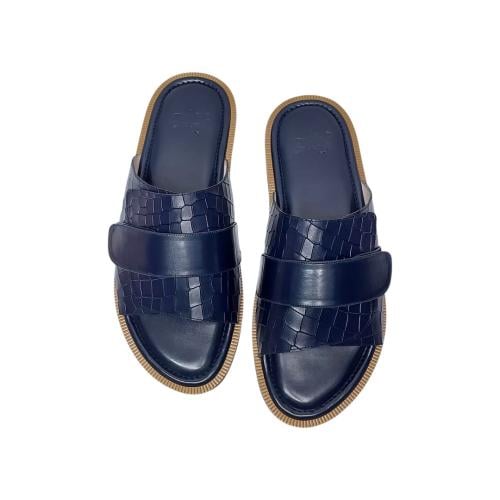 Genuine leather crocodile print navy color