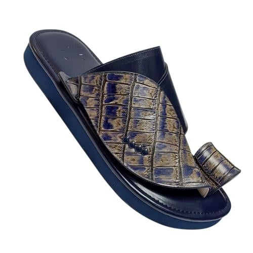 Genuine leather crocodile print navy and dark beige color