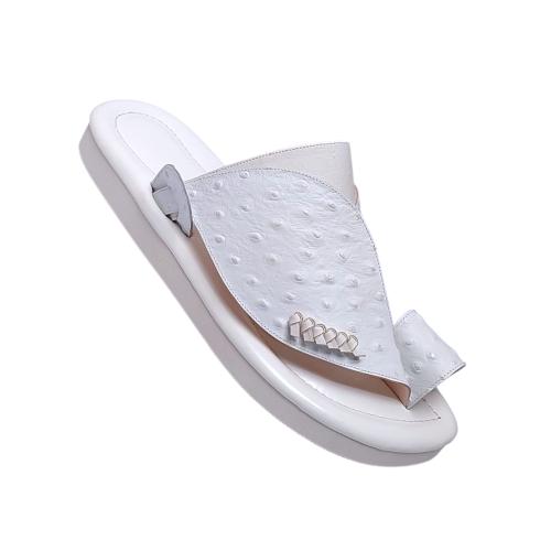 Natural leather, ostrich print, white color