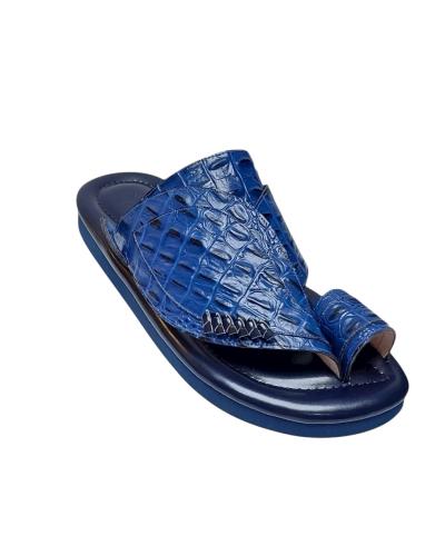 Natural leather crocodile print blue color