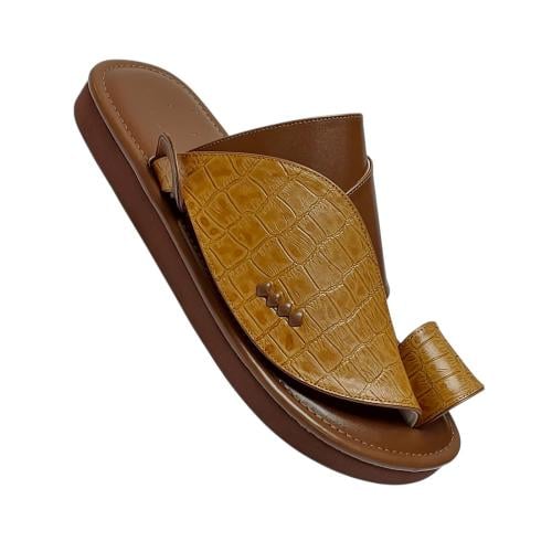 Genuine leather crocodile pattern light camel color