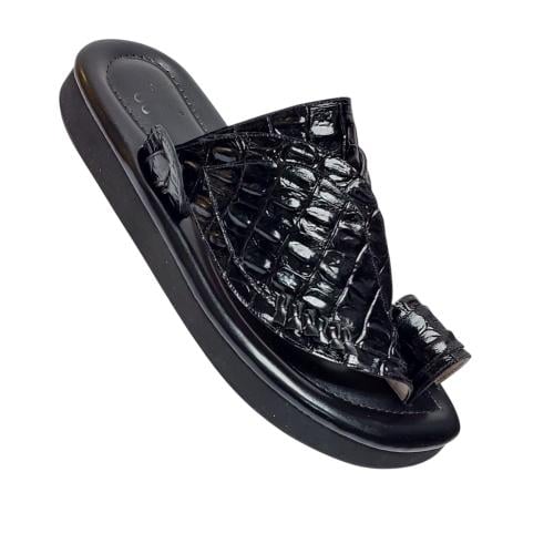 Genuine leather, crocodile print, black color