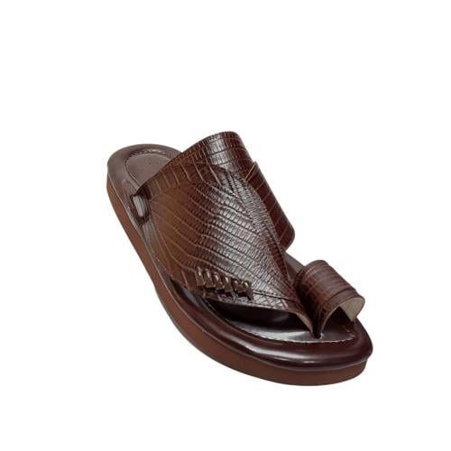 Genuine leather, reptile print, dark brown color