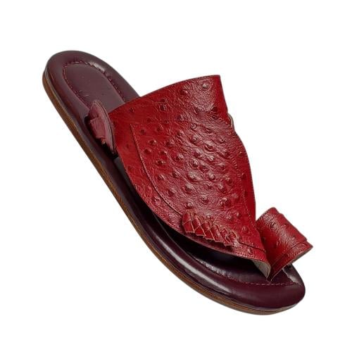 Genuine leather, ostrich print, maroon color