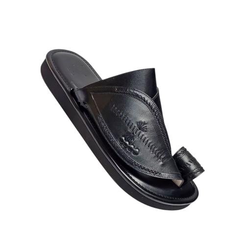 Natural leather embroidered black color