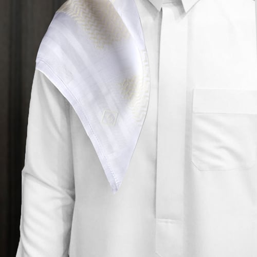 شال دنهل كشميري ابيض وبيج صوف