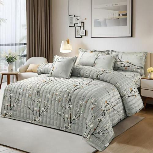 Velvet bedspread, per person / one and a half persons, pressed, floral pattern