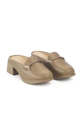 حذاء كعب متوسط طبي مفتوح من الخلف بكعب منفصل بدون...