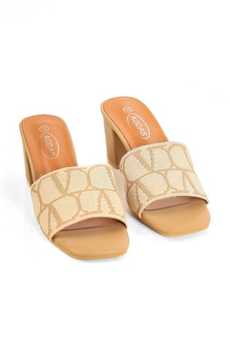 حذاء صيفي طبي أنيق سليبر كعب عالِ بمقدمة قماشية مز...