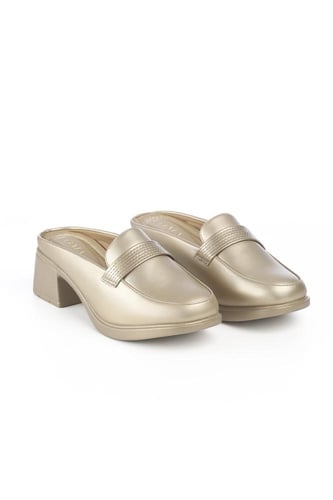 حذاء كعب متوسط طبي مفتوح من الخلف بلمعة وكعب منفصل...