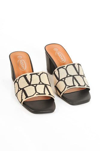 حذاء صيفي طبي أنيق سليبر كعب عالِ بمقدمة قماشية مز...