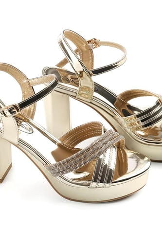 حذاء كلاسيكي سهرة مفتوح يشكل X مرصع بأحجار لامعة و...