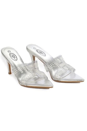 حذاء كلاسيكي مفتوح بمقدمة شفافة عريضة مزينة باللؤل...