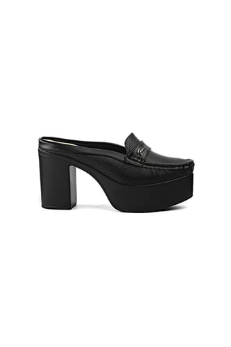 حذاء كعب عالي طبي مفتوح من الخلف مزين بشريط جلدي ع...