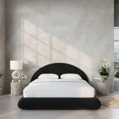 Nettela bed with pouffe - black